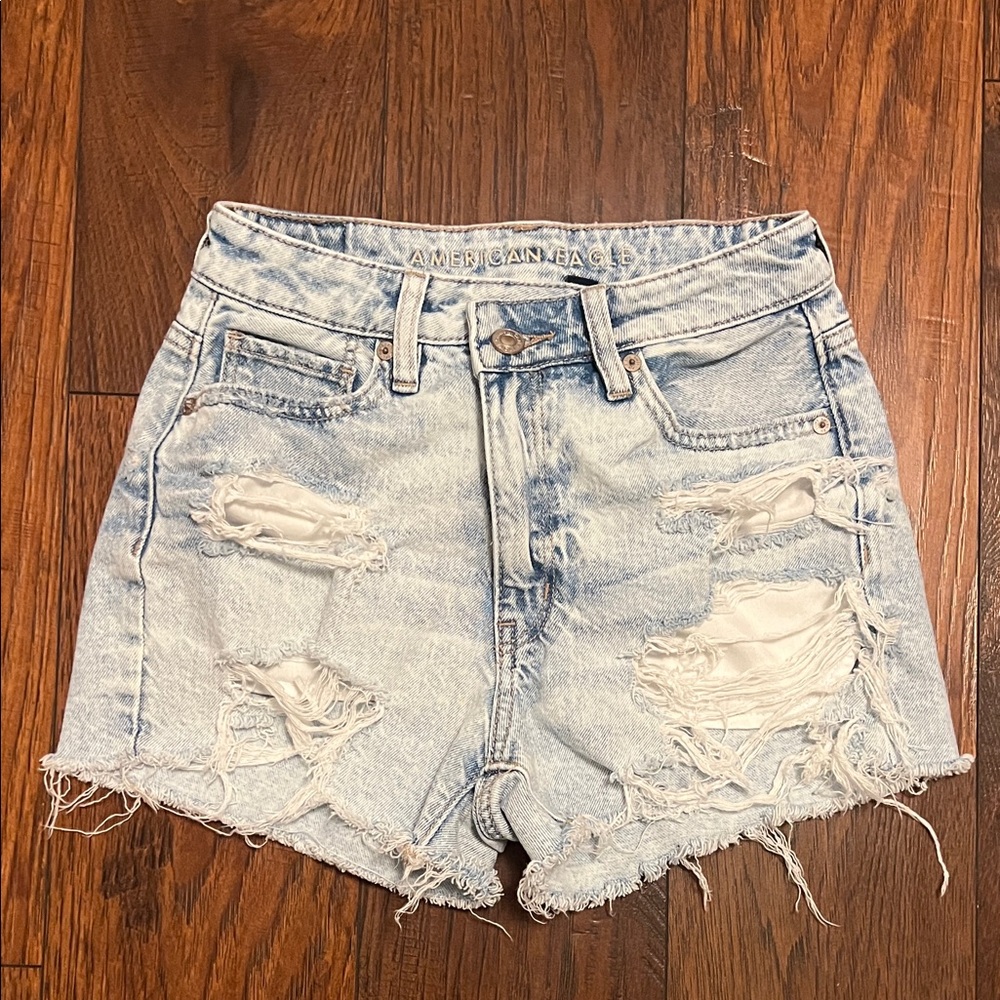 American Eagle Outfitters Ripped Light Blue Jean Shorts